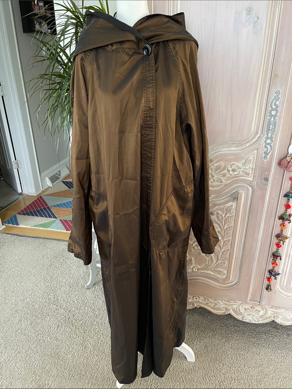 Bag It by MYCRA PAC Bronze & Black Long Rain Coat with Oversized Hood